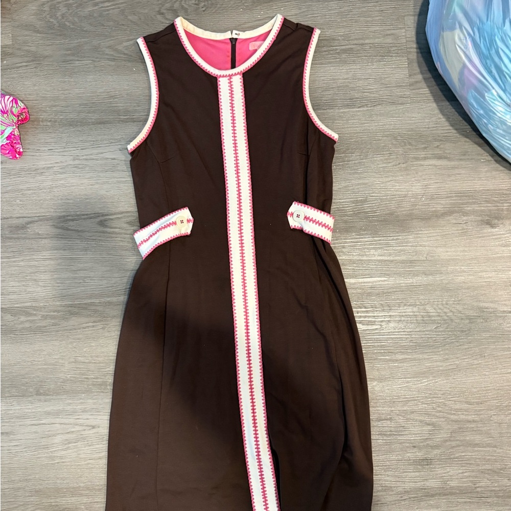 Lilly Pulitzer Brown Dress with Pink Trim
